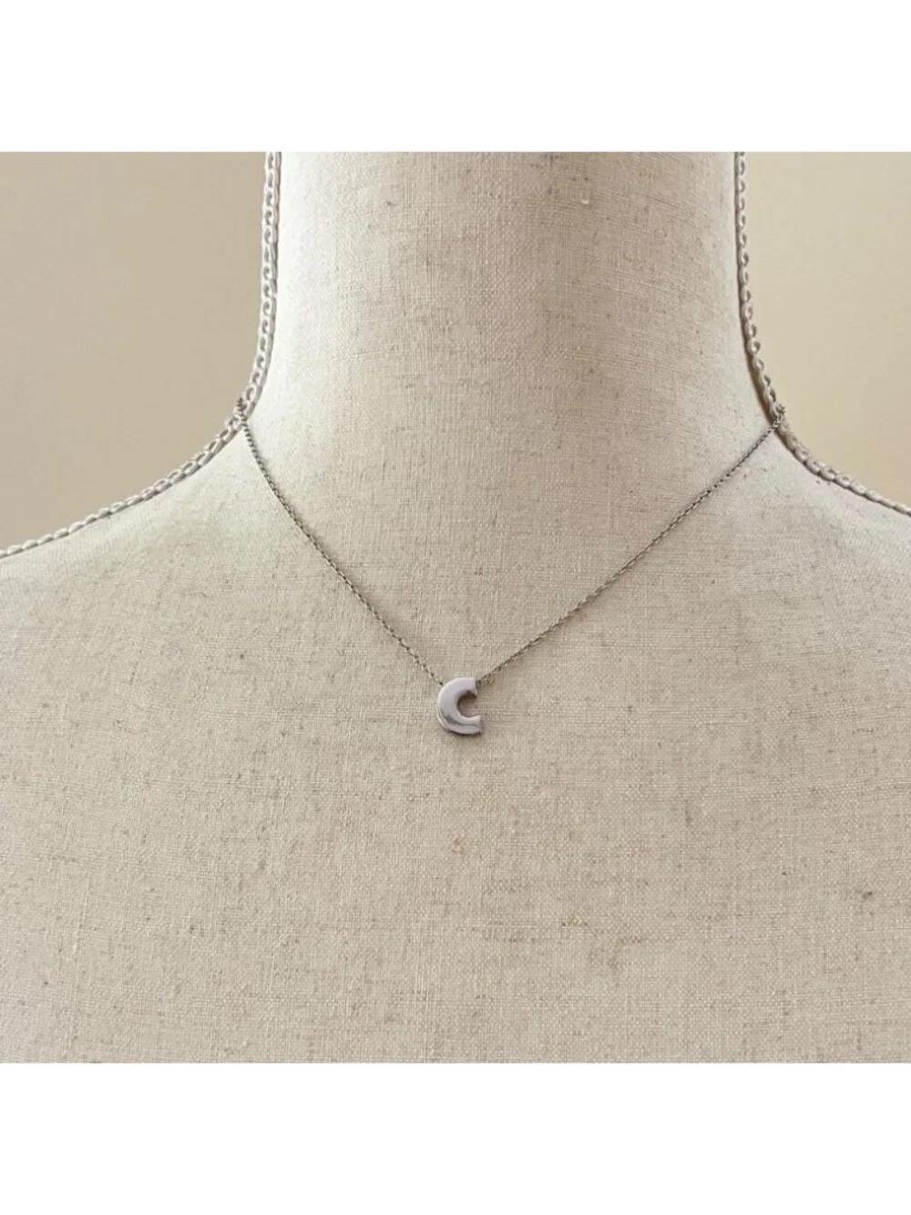 Vintage Trifari Letter C Initial Necklace, Silver Tone Minimalist 15